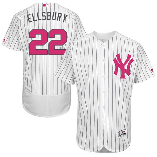 Yankees #22 Jacoby Ellsbury White Strip Flexbase Authentic Collection Mother's Day Stitched MLB Jersey - Click Image to Close